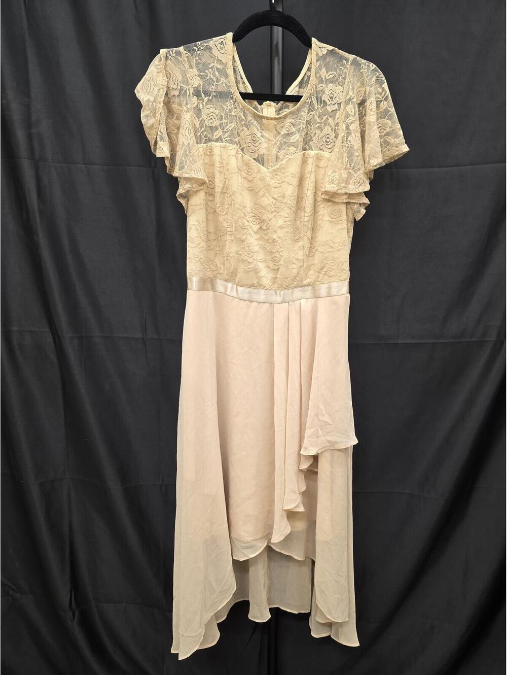 WEDTREND CHAMPAGNE A‑LINE SHORT SLEEVE FORMAL WEDDING GUEST DRESS SIZE L